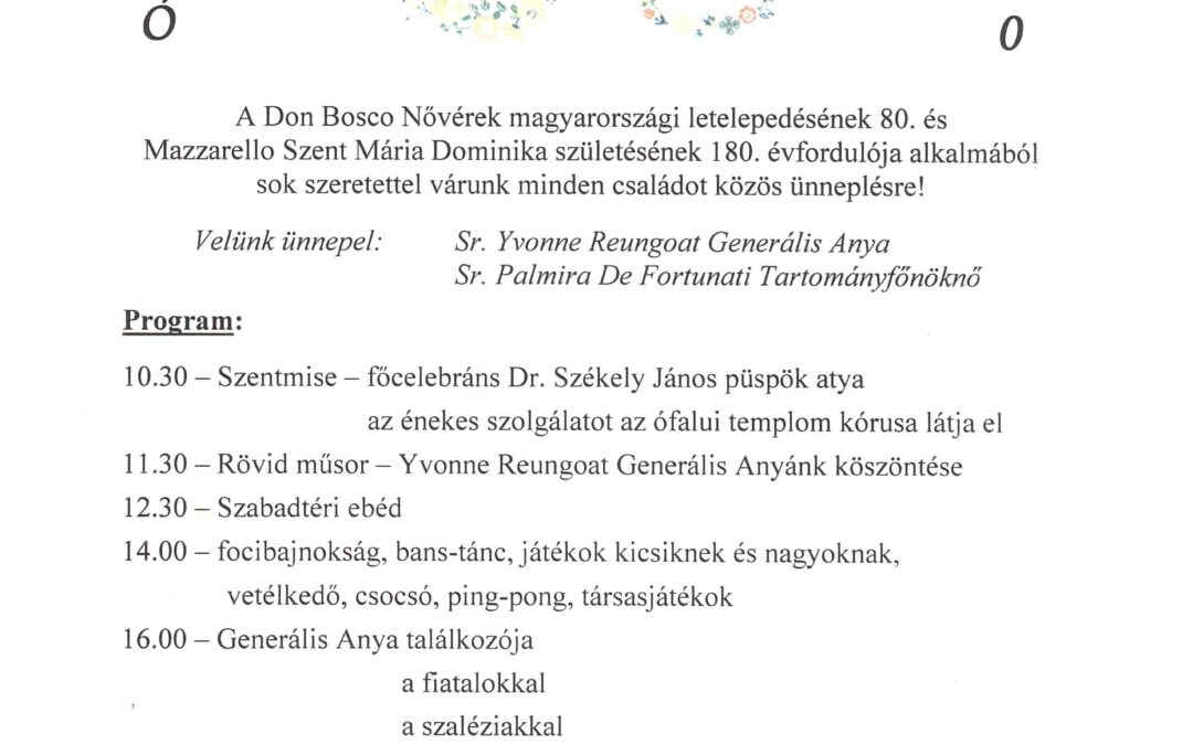 Meghívás Mazzarello Mária ünnepre Pesthidegkúton